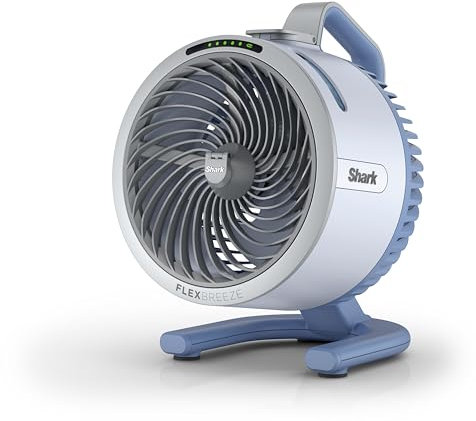 Shark FlexBreeze HydroGo, ventilatore portatile senza fili, ventilatore portatile con nebulizzatore, silenzioso, durevole, con e senza filo, compatto, 5 impostazioni di velocità, Ghiaccio FA050EUBL