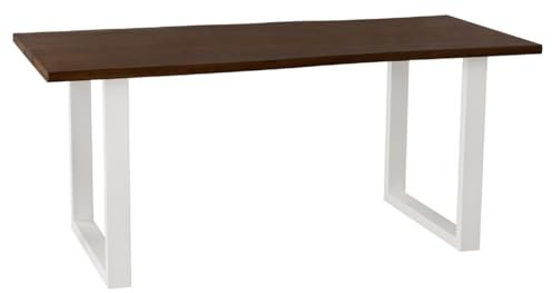 Liadomo Esstisch 120x80 Isa Nuss, Baumkantentisch, Akazie Massivholz Tisch, 26mm Tischplatte Lackiert, Robust & Pflegeleicht, Unikat, U-Gestell Metall weiß
