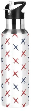 Sevdomey Blue Airplanes Borraccia con coperchio con cannuccia, 590 ml, in acciaio inox, isolamento sottovuoto, per sport, ciclismo, escursionismo, palestra, scuola a casa