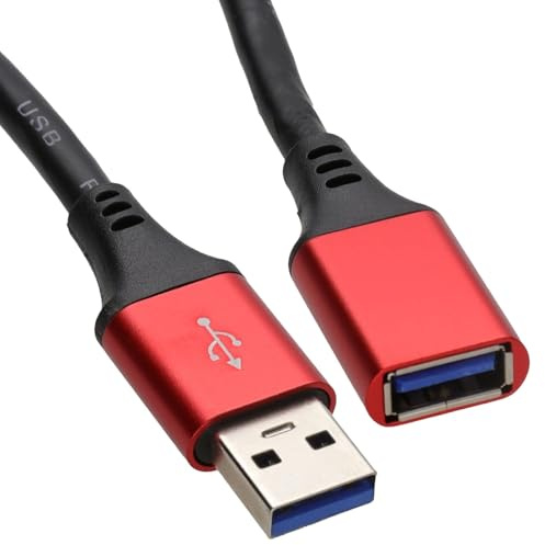 kenable USB 3.0 Extension Cable SuperSpeed 5Gbps A Male to A Female Lead Red Metal Housing Gold Plated 2m