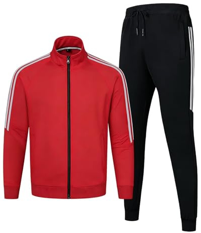 Clufar 2 Pcs Herren Trainingsanzug Polyester Jogginganzug Herren mit Reißverschluss SportswearTracksuit Fußball Teenager Sportanzug Freizeitanzug Männer Fitness Gym Atmungsaktiv
