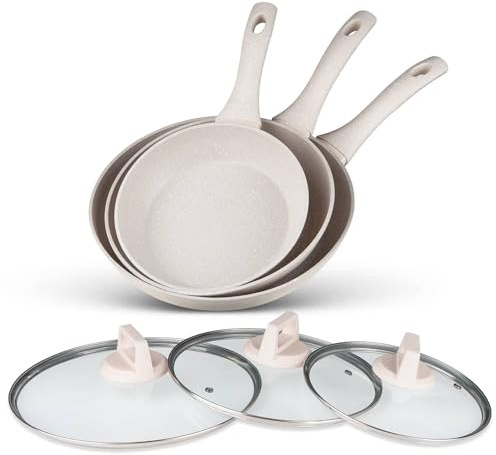 BEM 3‑tlg Pfannenset 20/24/28 cm Induktion geeignet – beschichtete Brat- und Universalpfannen mit Glasdeckeln, ohne PFOA/PFAS, für alle gängigen Herdarten