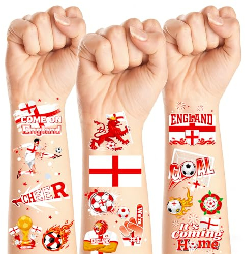 DPKOW England World Football Temporary Tattoos Accessories, 40Pcs England Flag Temporary Tattoos World Football Party Favors Soccer Gifts, Waterproof 2026 Sports Tournament Tattoo Stickers