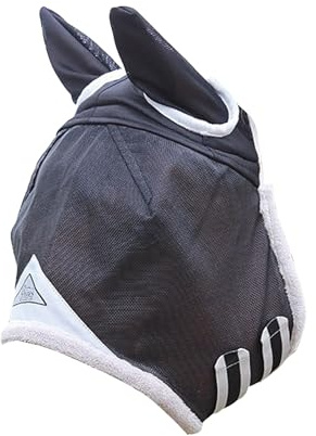 Shires Field Durable Fly Mask with Ears in Black, 5 Sizes, UV Protection (Pony, Black)
