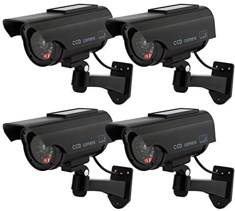 TOROTON 4 Stück Attrappe Kamera CCTV Dummy Überwachungskamera mit Rot Blinkender LED Fake Sicherheitskamera - Schwarz
