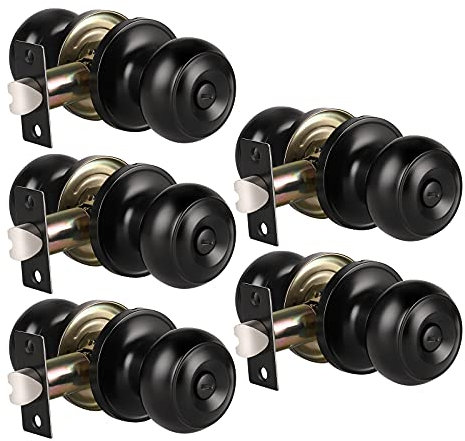 KNOBWELL 5 Pack Matte Black Door Knobs Privacy Door Knob for Bedroom or Bathroom Door Knob, Interior Door Knobs, Black Door Knob with Lock, Locking Door Knob Door Handle Lock for Interior Doors