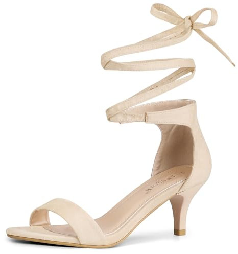 Allegra K Women's Open Toe Kitten Heel Lace Up Dress Sandals Nude 4 UK/Label Size 6 US