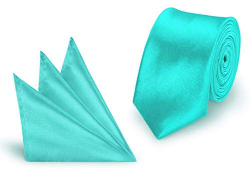 StickandShine Krawatte + Einstecktuch Türkis slim aus Polyester einfarbig uni schmale 5 cm