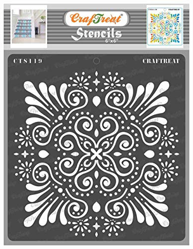 CrafTreat Pochoirs embellis réutilisables pour travaux manuels vintage – Pochoir de fond embelli – Taille 15,2 x 15,2 cm – Pochoirs à fleurs pour peinture de meubles – Pochoirs à fleurs mandala