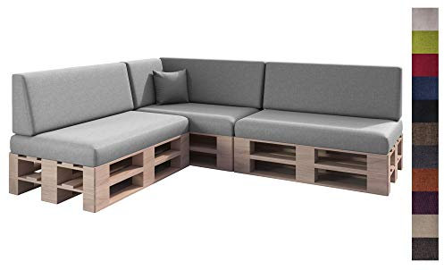 sunnypillow Palettenkissen mit abnehmbarem Bezug Kaltschaum Palettenauflage Palettenpolster Palettensofa Sitzkissen Rückenlehne Indoor Outdoor 8er Set 120 x 80 Grau