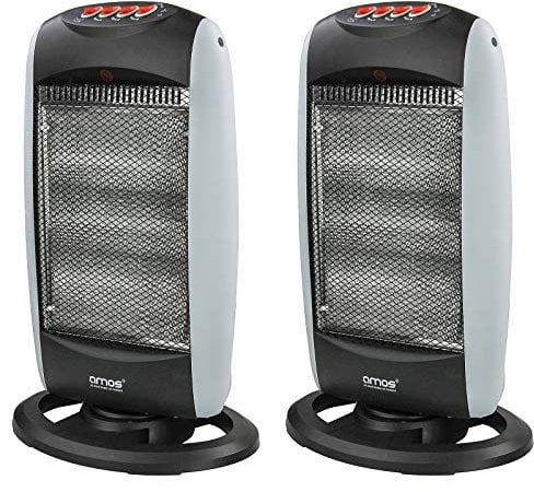 AMOS Halogen Heater 3 Heat Settings 400W To 1200W Oscillating Home Office Radiator 3-Bar with Overheat Protection, 2 Pack