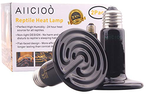 AIICIOO Terrarium Wärmelampe Keramik Reptilien Wärmelampe Tiere für Echsen/Bartagamen/Hühner/Schlangen Kein Licht zum Schutz der Augen der Tiere E27,230V 50W (2er Pack, schwarz)