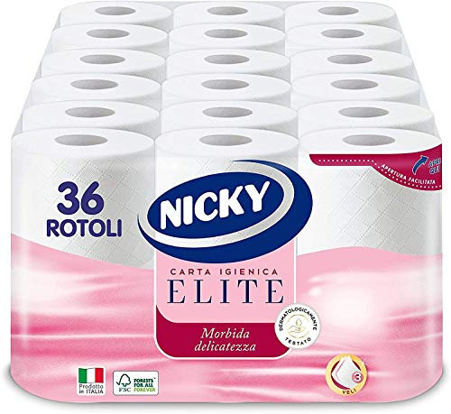 Nicky Elite Carta Igienica a 3 veli | Confezione da 4 Maxi Rotoli | 160 strappi per rotolo | Morbida e Resistente a contatto con la pelle| Dermatologicamente testata | Carta 100% certificata FSC®