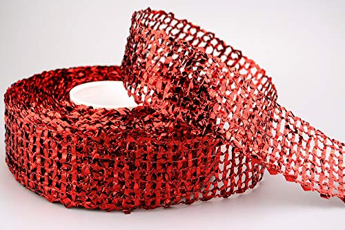 finemark 25 m x 50 mm Dekoband Glanz Gitter ROT Geschenkband Karo Gitterband Netzband Dekoration Glanz Metallic zum basteln dekorieren Weihnachten Advent Party