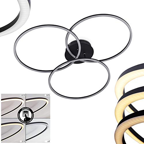 LED Deckenleuchte Johsa, moderne Deckenlampe aus Metall in Schwarz, 3-flammig, 36 Watt (insgesamt), 2800 Lumen, 3000 Kelvin, stufenlos dimmbar mit vorhandenem Lichtschalter