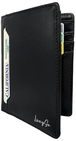 LuxyGo Portefeuille Homme - Porte Carte De Credit Anti RFID/NFC - Protection Cartes Bleue Pièce identité Francaise Permis Conduire - Etui Cuir - Protege Contre Le piratage Bancaire