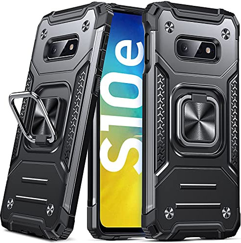DASFOND Armor Hülle für Samsung Galaxy S10e Case Militär Stoßfest Handyhülle [Upgrade 2.0] 360 Grad Metal Ring Halter Ständer Schutzhülle [für Handyhalterung Auto Magnet], Schwarz