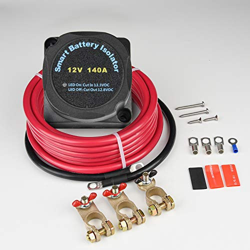 APIELE Doppelbatterie-Isolator-Kit 12 V 140 Ampere Spannungsempfindliches Relais VSR Automatisches Ladegerät mit zwei Batterien und Kabelkabel