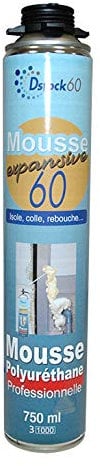 DSTOCK60 - MOUSSE EXPANSIVE 750 ML - MOUSSE POLYURÉTHANE PROFESSIONNELLE - ISOLE, COLLE ET REBOUCHE - MOUSSE PISTOLABLE - EXTÉRIEUR ET INTÉRIEUR