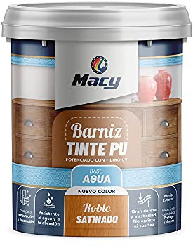 Macy Barniz Tinte Poliuretano Satinado para Interior con Gran Resistencia. 375 Mililitros. Color Roble