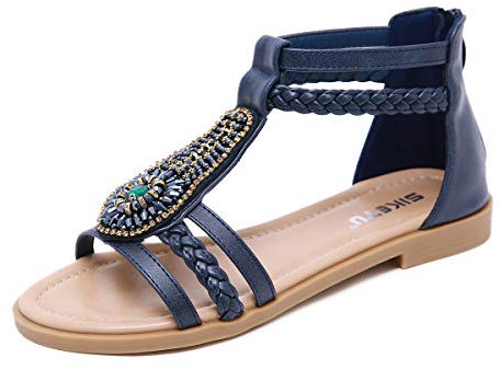 UMore Sandalias para Mujer, Summer Beach Sandalias Planas de Gladiador Sandalias de Punta Abierta Boho para Mujer Sandalias cómodas con Correa en el Tobillo Chanclas…