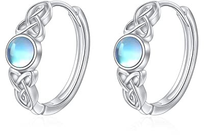 POPLYKE Sterling Silber Keltische Mondstein Creolen Huggie Ohrringe Schmuck Geschenk für Frauen
