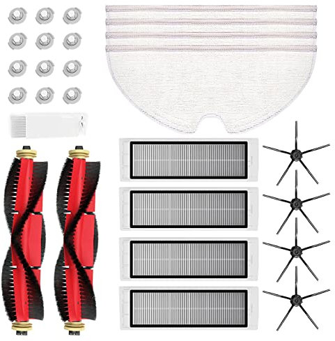 Rrochio 27 Pezzi Accessori Compatibile con Roborock S5, S5Max, S6, S6 Max ed E, Ricambio con Spazzola Principale,Panno Mocio,Filtro,Spazzola Laterale Nero,Filtro Serbatoio Acqua,attrezzo