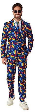 OFFSTREAM Herren Anzug - Rainbow Hearts Suit Kostüm - Pride - Beinhaltet Blazer, Krawatte und Hose