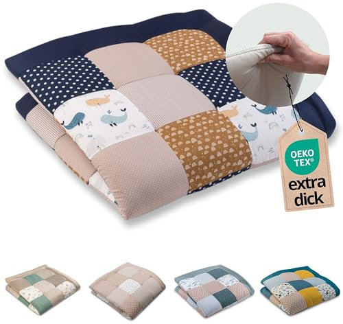 ULLENBOOM Krabbeldecke für Baby 140x140 cm, 100% OEKO-TEX Materialien, Made in EU, Dick & weich gepolstert, Wale - ideal als Babydecke, Krabbelmatte & Spieldecke Baby