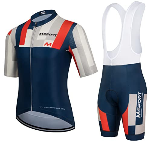 Msport Radtrikot Set Herren Kurzarm mit Sitzpolster Schnell Trocknend Atmungsaktiv Fahrradbekleidung Fahrradtrikot+Trägerhose/Radlerhose für Radfahren MTB Rennrad - XXXL