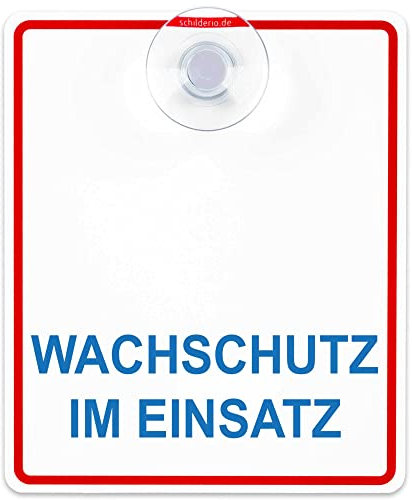 Schilderio Premium Saugnapfschild Wachschutz im Einsatz 3 mm Acrylglas ca 100x120 mm Wachschutz Schild mit Saugnapf 30 mm Autoschild Wachschutz im Einsatz zur Befestigung an Autoscheiben innen