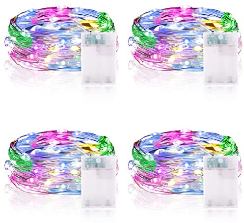 Vacoulery Lichterketten Batterie Timer [4 Pack], 2M 20 LED Lichterkette Batterie Wasserdichte Lichterketten für Zimmer Weihnachten Halloween Hochzeit Deko (Bunt, 4 Stück)