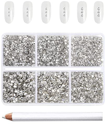 Beadsland 7200pcs klar Flatback Strasssteine für Nagel,Strasssteine Kristall Runde Edelsteine für Kunsthandwerk,gemischt 6 Größen mit Wachsmalstift Kit,SS3-SS10,Kristall