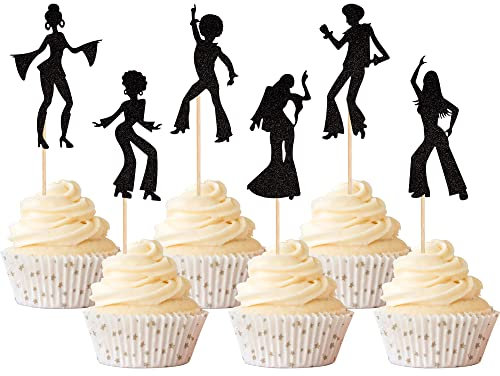 Xsstarmi 24 Pack Disco Cupcake Toppers Glitter 70's Disco Cupcake Picks for Dancer Music Disco Theme Baby Shower Wedding Kids Birthday Party Cake Decorations Supplies
