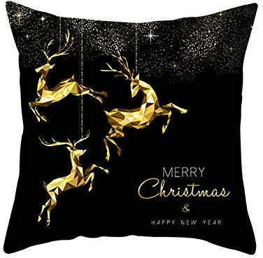 Stfery Kissenbezug 45x45 Natur, Kissenbezüge Jahreszeiten Schwarzes Gold Weihnachten DREI Hirsche Polyester Cushion Cover 1er