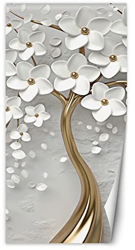 Feeby Türtapete selbstklebend Blume 3D Blütenblätter 88x200 cm Türposter Türsticker Fototapete Wohnzimmer Schlafzimmer Kinderzimmer Büro Baum Abstrakt Gold