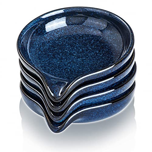 VICRAYS Lot de 4 repose-louches en céramique pour réchaud de cuisine, spatule, accessoires de cuisine, repose-ustensiles de ferme, spatule décorative pour plan de travail, 13 cm, bleu