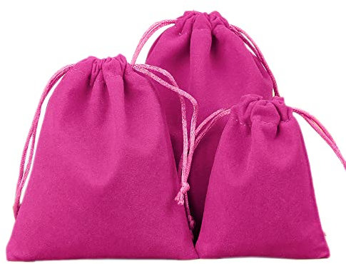 Lot de 6 Sacs en Velours Avec Cordon de Serrage - Tissu Pour Bijoux, Mariage, Noël, Anniversaire, Fête, Cadeau - 5 x 7 cm, Rose