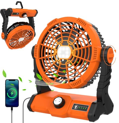 ErayLife Ventilatore da Campeggio Ricaricabile Con Batteria da 8400 mAh, Luce LED Portatile, Ventilatore USB, Rotazione di 270°, Veloce, Adatto per Tenda, Viaggi, Lavoro, Pesca, Uragano, Outdoor