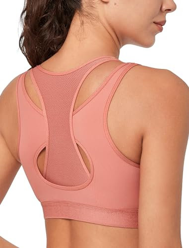 Yvette Sport BH sehr starker Halt mit Verschluss vorne Große Größen für Fitness Joggen Bra, Rosa, M