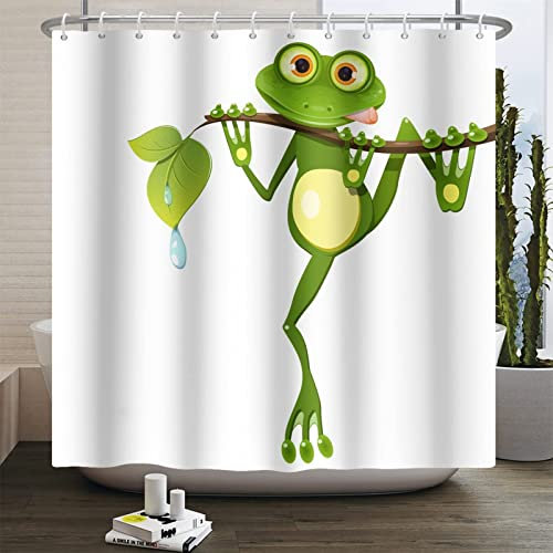 Rideau Douche 3D Grenouille, Rideau de Douche 120 x 200 cm Drôle De Grenouille, Rideau Baignoire Anti Moisissure Imperméable Tissu Polyester Lavable Rideau Salle de Bain avec 8 Crochets