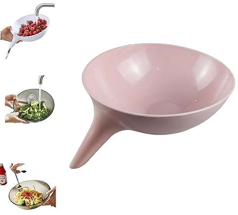 Panier de nourriture égouttoir avec bec verseur, bol de vidange de panier de passoire en plastique avec entonnoir (1PCS-B,L)
