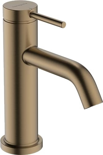 hansgrohe Tecturis S - Mitigeur de lavabo eau froide sans tirette ni vidage, Robinet de salle de bain avec hauteur sous bec 80 mm, économie d'eau (EcoSmart+), Bronze brossé, 73313140