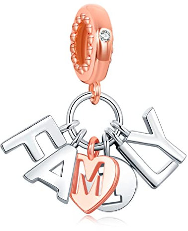 Amuefer Family Letters Charms für Armbänder 925 Sterling Silber mit Cubic Zirkonia Anhänger für Halsketten Geburtstag Weihnachten Schmuck Geschenke für Frauen Mädchen