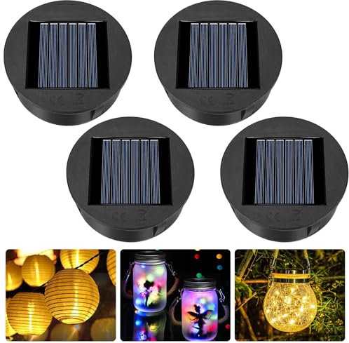 twirush Solar Ersatzdeckel 8cm für Solarlampen Außenlaternen, 4 Stück Solarleuchten Ersatz Top mit LED, 600mAh Solarbatteriekasten für Außenbereich Hängende Laternen, DIY Tischleuchten