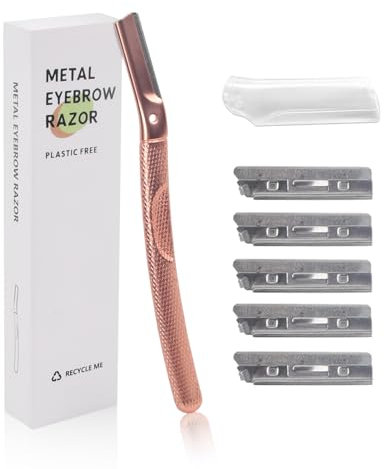 Augenbrauen Rasierer, Augenbrauenrasierer für Männer und Frauen, Augenbrauentrimmer aus Edelstahl, Dermaplaning-Werkzeug, Wiederverwendbare Gesichtsrasierer mit 6 Klingen, Face Razor Woman (RoséGold)