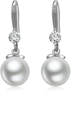 Ohrringe Silber 925 Perlen Hängend: JSNOM Schmuck Ohrhänger mit 5A Zirkonia, Geburtstag Valentinstag Weihnachten Geschenke für Freundin Mutter Frau Tochter Frauen Damen