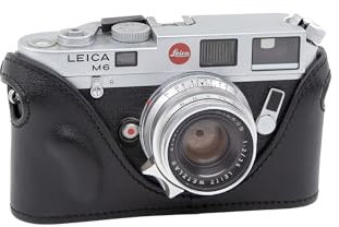 MRZHOUCASE Halbtasche aus echtem Rindsleder für Leica M2 M3 M4 M6 M7 MP Filmkameras (schwarzes Leder mit schwarzen Nähten)