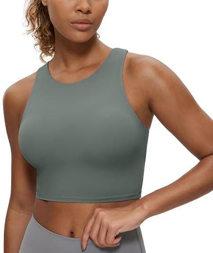 CRZ YOGA Damen Butterluxe Racerback Sport BH Gepolstert Ohne Bügel Crop Tops Longline Yoga Tank Top Fitness Sports Bra Grauer Salbei 40