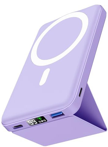 Podoru Power Bank Magnetico, 10000mah per MagSafe Powerbank PD 22.5W Ricarica Rapida Power Bank Wireless con Display LED per iphone 16/15/14/13/12 Plus/Pro/Pro Max/Mini-Viola